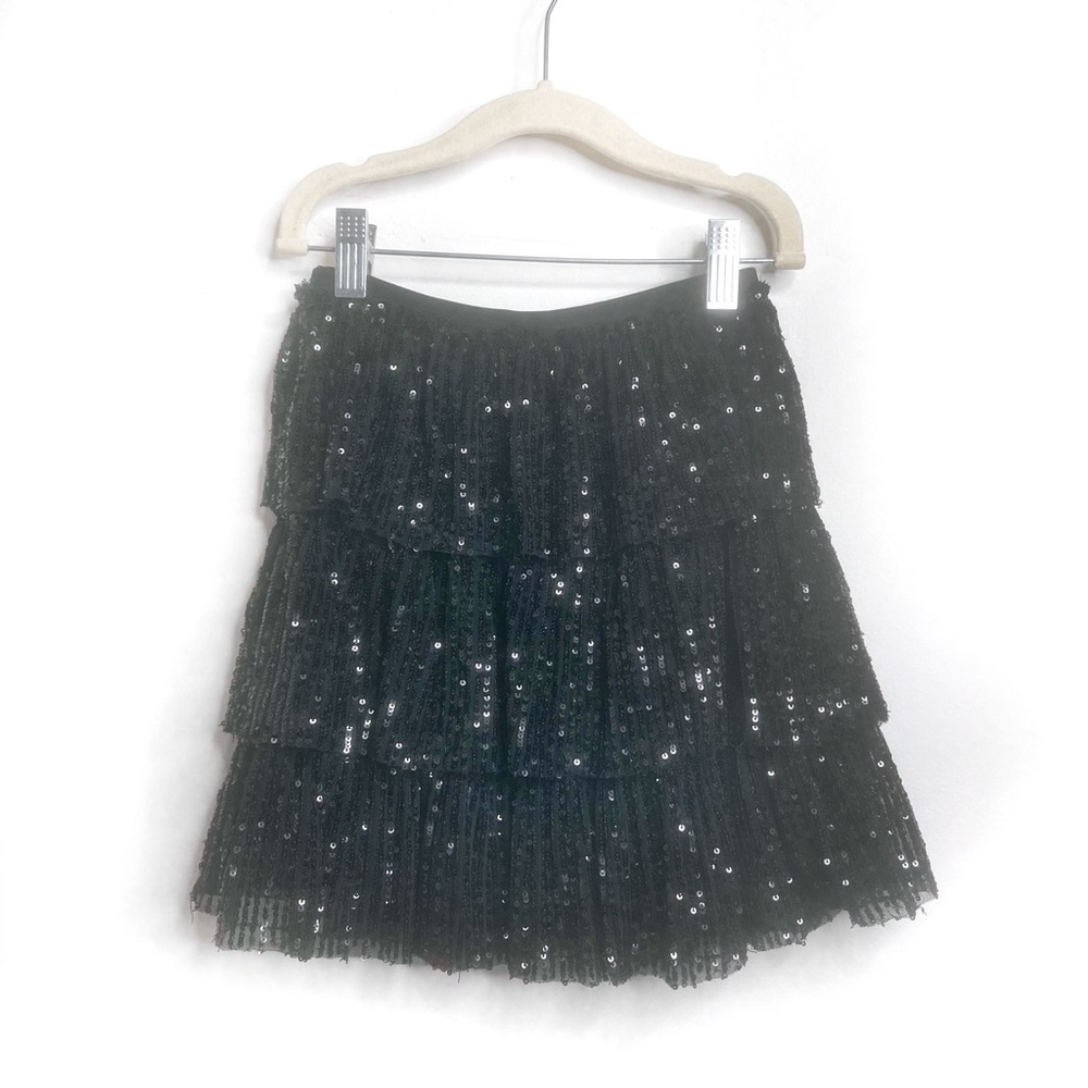Zara Girls Tiered Black Sequin Mini Skirt Size 10 NWOT